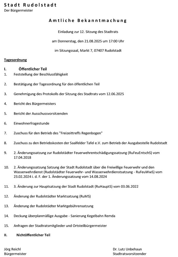 12. Sitzung am 21.08.2025 12. Sitzung am 21.08.2025