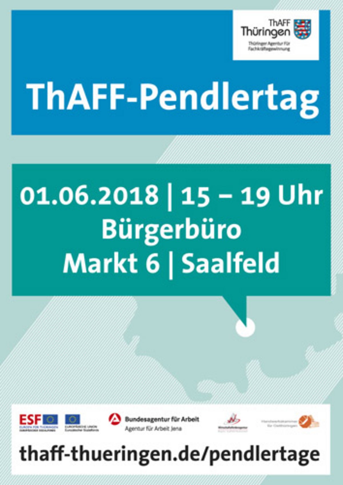 Plakat zum Informationstag für Berufspendler und Rückkehrer.